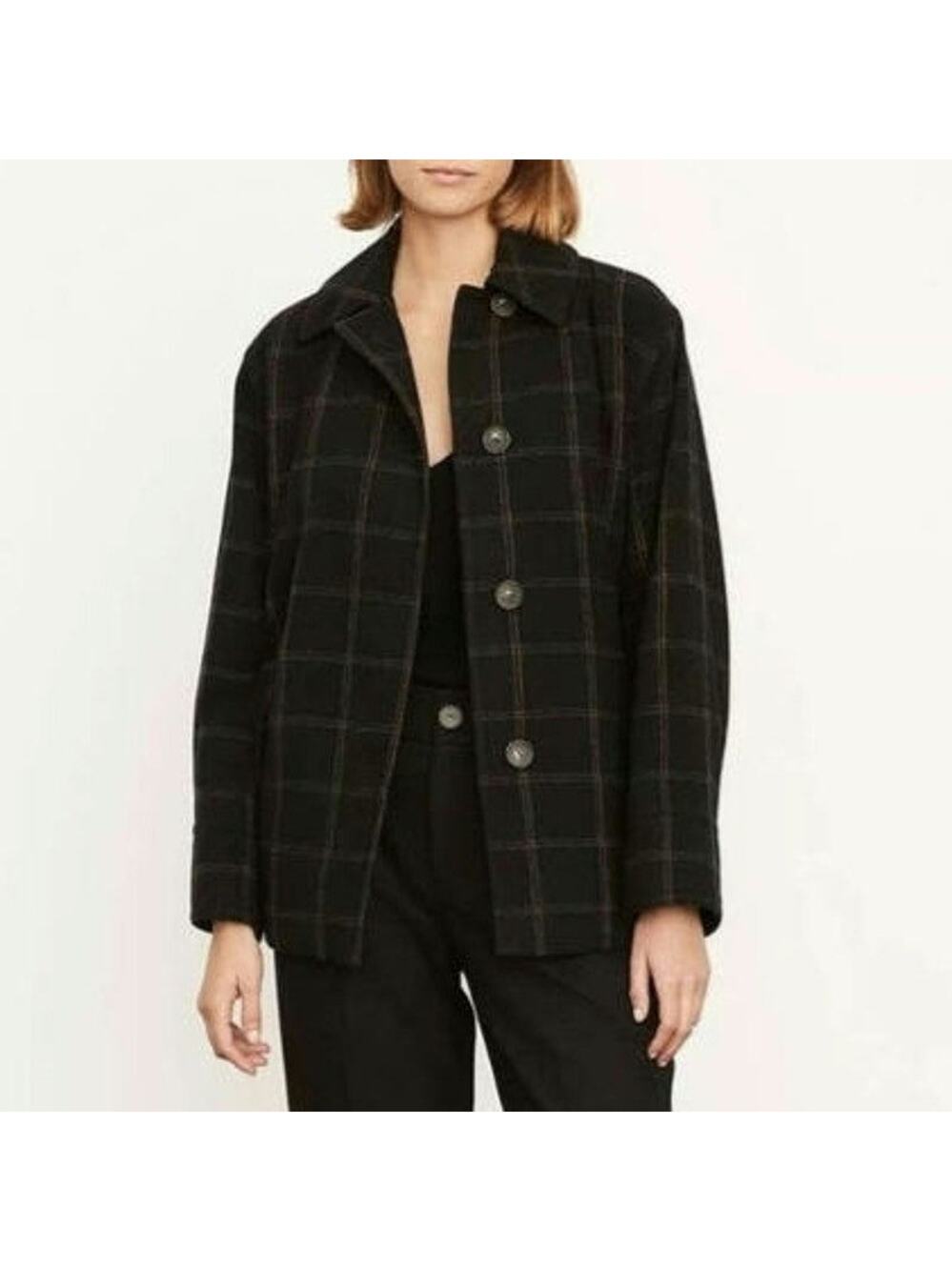 Vince Wool Cashmere Plaid Shacket Shirt Jacket Black Tan XL Cozy Fall